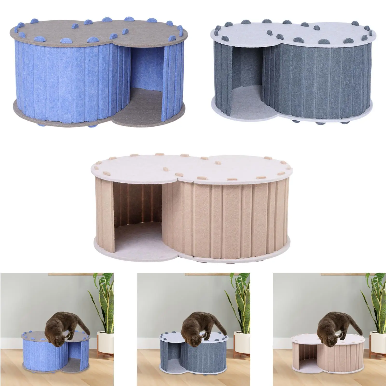 Cat Play Tunnel Bed for 2 Cats Breathable All Season Universal Comfortable Removable Cover Cat Cave with 2 Holes Pet House