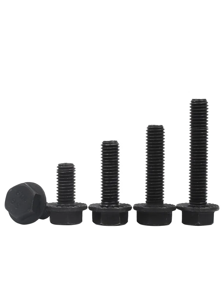 Black Alloy Steel Hexagon Flange Screws with Serrated Edges - Grade 10.9