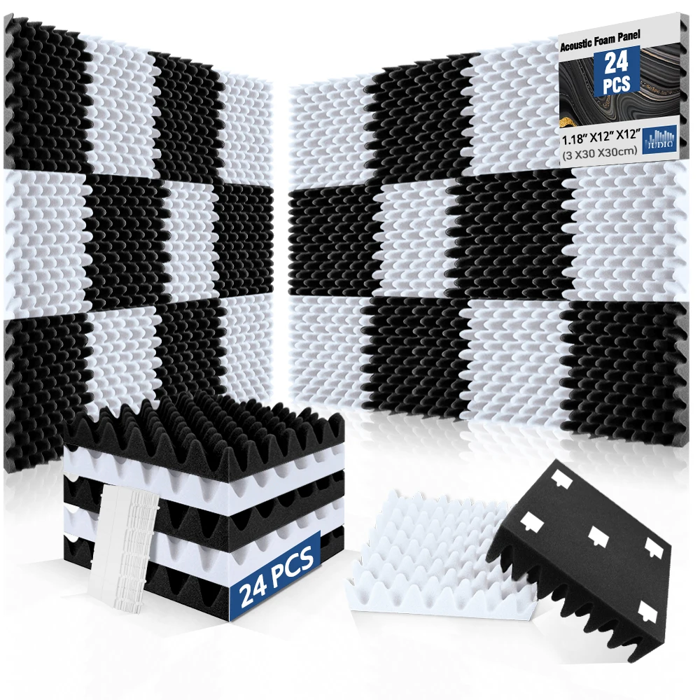 แผ่นโฟมอะคูสติก 24 ชิ้น ดีไซน์รูไข่ สำหรับลดเสียงรบกวนและกันเสียงภายในบ้าน วัสดุกันเสียงสำหรับผนัง 1