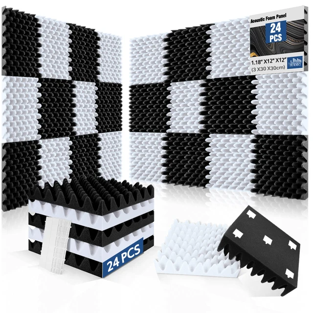 แผ่นโฟมอะคูสติก 24 ชิ้น ดีไซน์รูไข่ สำหรับลดเสียงรบกวนและกันเสียงภายในบ้าน วัสดุกันเสียงสำหรับผนัง 1