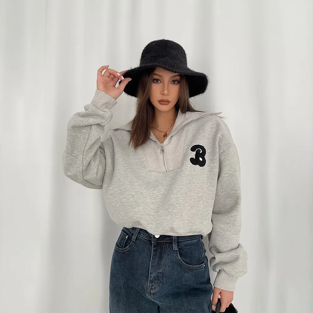 

Fashion Solid Color Embroidery Letter Hooded Sweatshirts Women New Classic Long Sleeve Loose All-match Lady Top