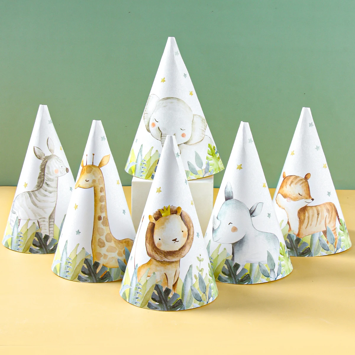 Jungle Animals Party Paper Hats Happy Birthday Party Decoration Kids Safari Animal Wild One Birthday Decor Supplies Baby Shower party hat carnival hat