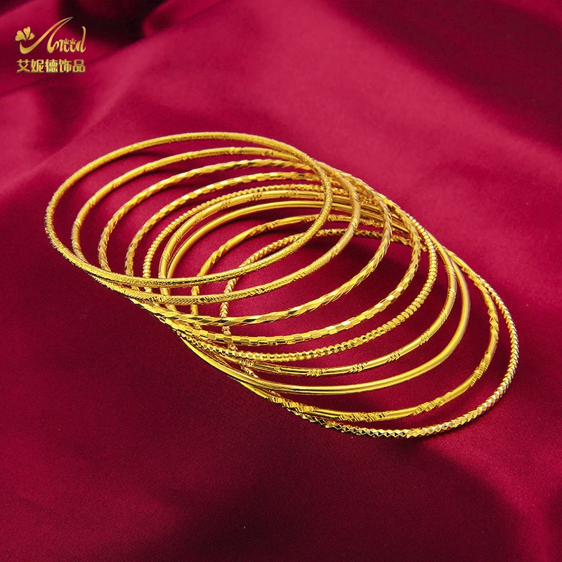 ANIID Dubai Gold Color Bangles for Women Men 24k Ethiopian Bracelets African Jewelry Saudi Arabic Wedding Bride Gifts Wholesale