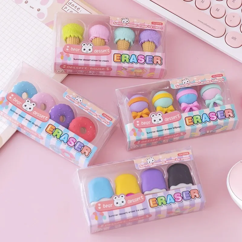 4Pcs/pack Cone ice cream food cute children cute stationery Pencil Dessert burger 11.5*5.5cm Eraser Rubber