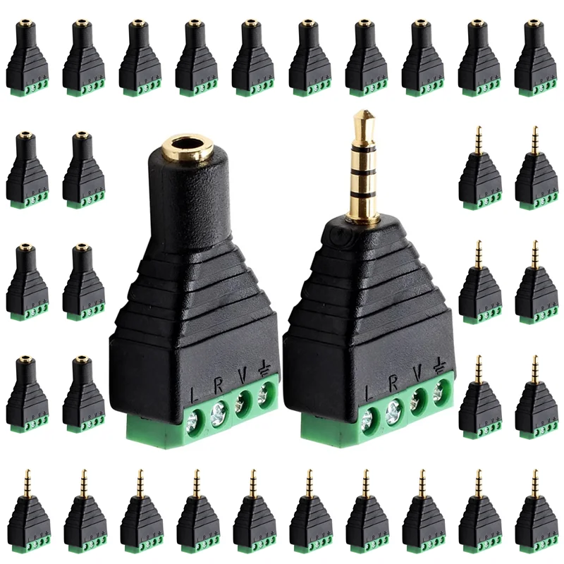 

5/20/100PCS 3.5mm 4 Pole Stereo AV Balun Terminal Block Male Plug Female Jack to 4 Screw Double Track Female Terminal