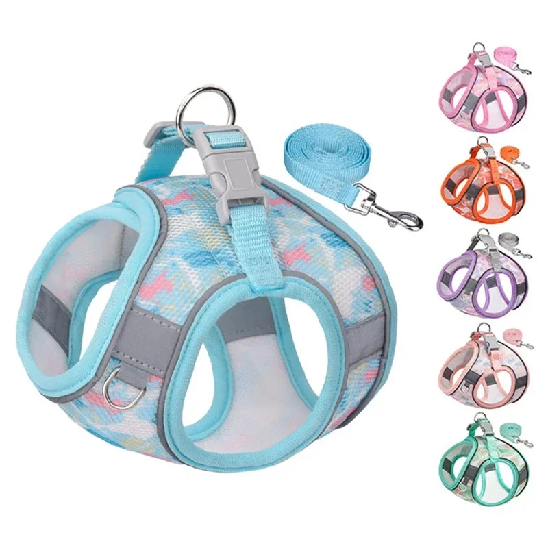 Cat Dog Harness Vest Chest Rope Set Adjustable Pet Harness Vest Breathable Mesh Chest Strap For Small Dogs Cats Printed Leads,pet harness leash set,pet harness set,pet leash set