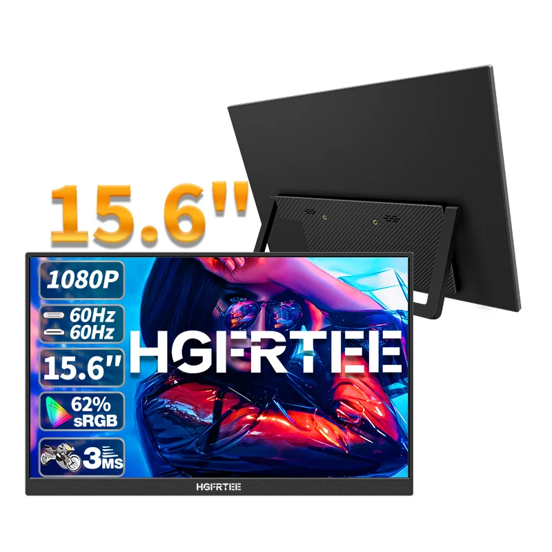 HGFRTEE 15.6inch Portable Monitor FHD-IPS Panel Second Screen for Laptop Gaming Extended Display with Type C HDMI