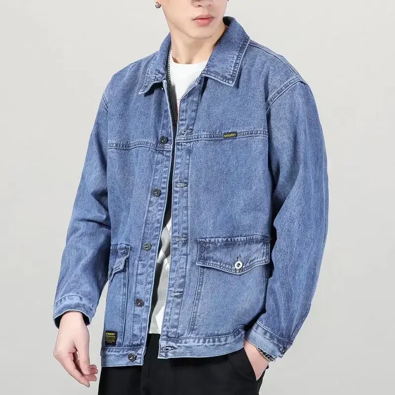 thumbnail image 1 of Chaqueta vaquera para hombre, hombros anchos, abrigos vaqueros para hombre, abrigo gris japonés, ropa de invierno holgada al precio más bajo, diseñador G Lxury, 1 of 5