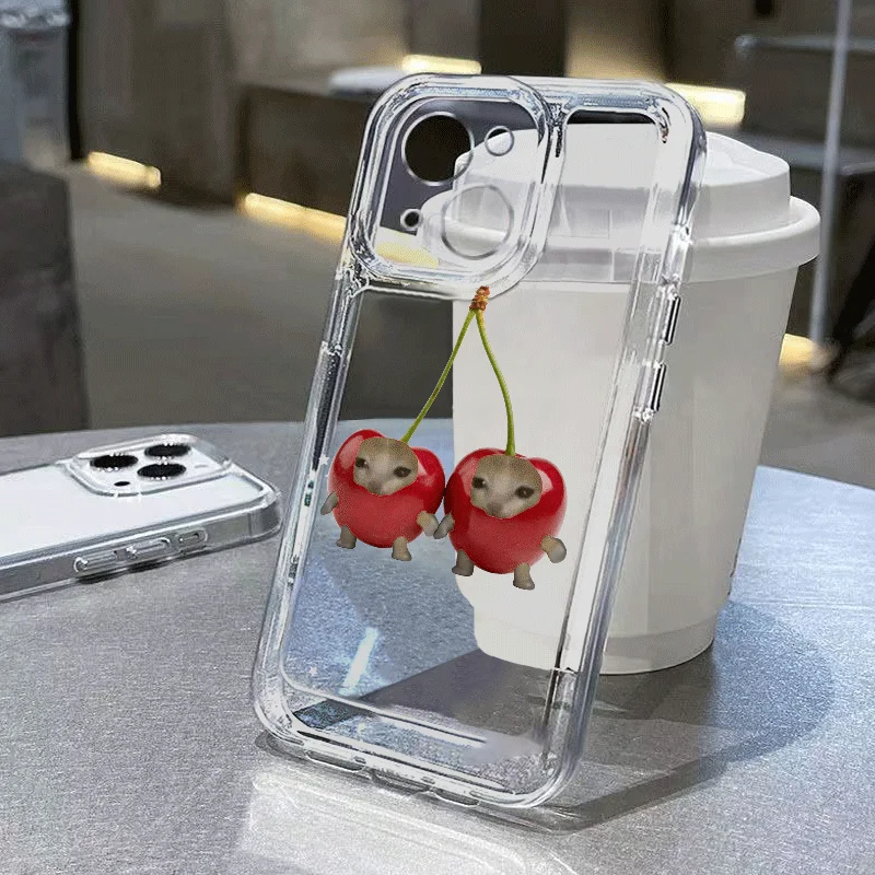 Whimsical Cherry Strawberry Cat Couple Soft Phone Case
