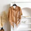 New Velvet Triangle Scarf Lace Shawl With Hollow Tassel Solid Color Breathable and Fashionable High-end Sun Protection Scarf