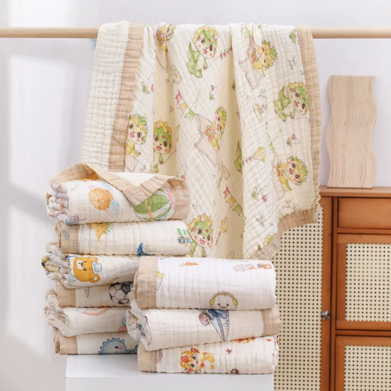 High Density Baby Gauze Bath Towel 6 Layers of Newborn Soft Seersucker Children's Nap Blanket for Kindergarten Children