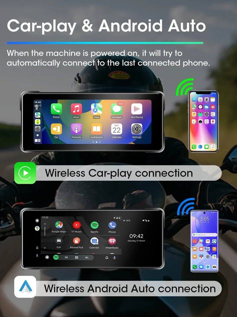 Srnubi Motorrad GPS Navigation Wasserdicht drahtlos Carplay 6,86 Zoll Bildschirm Tragbare Motorrad Android Auto Monitor DVR