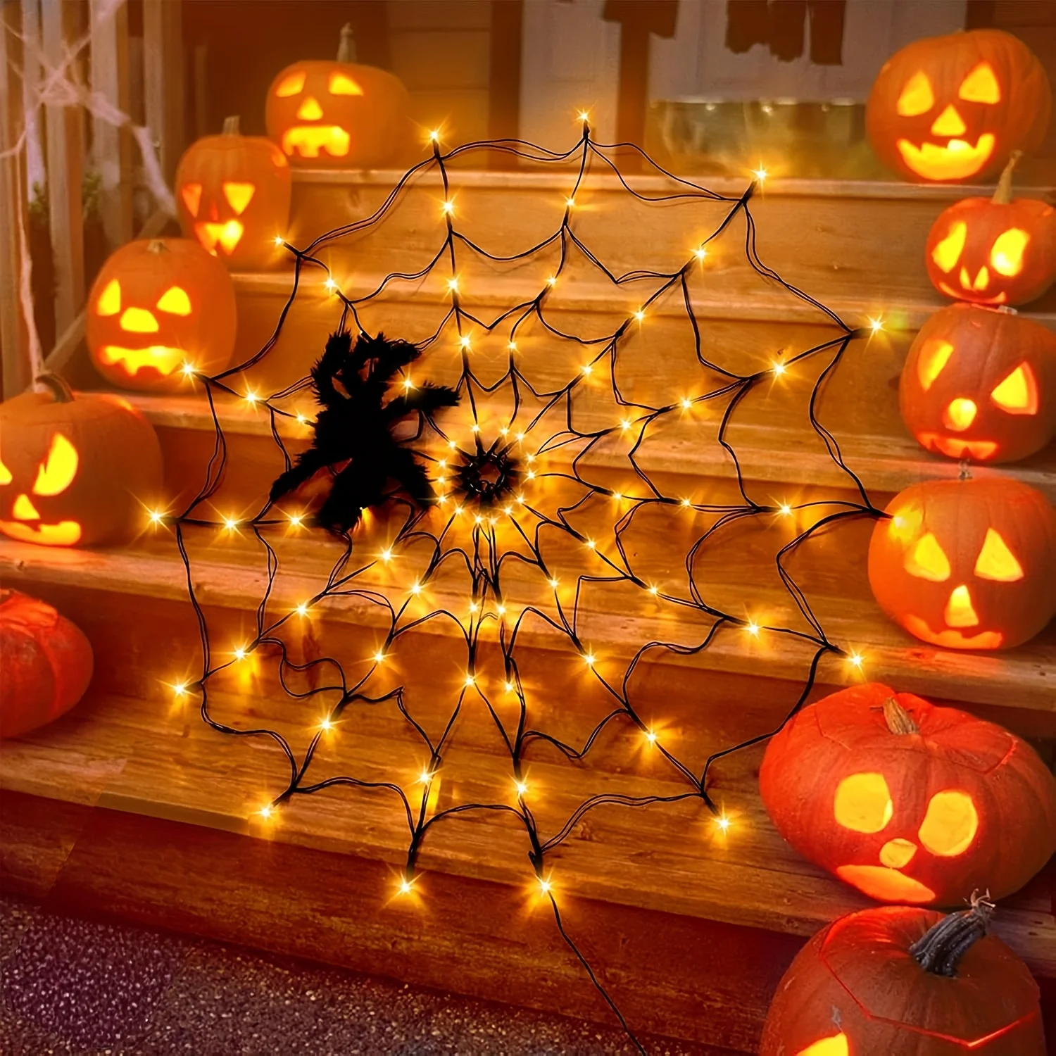 Halloween Spider Web Light w/ Giant Spider 8 Modes Remote Control USB Powered for Spooky Indoor Outdoor Decor