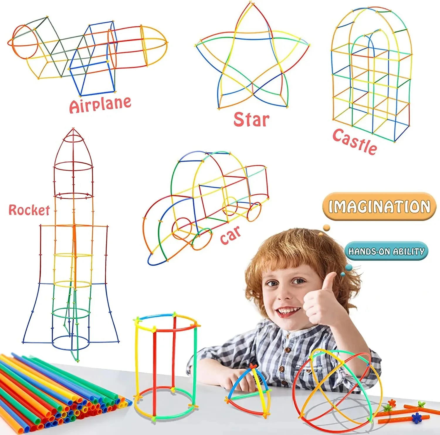 

100pcs Children's DIY Educational Straw Blocks Creative Assembling And Building Toys Parent-child Interaction Kindergarten Gifts