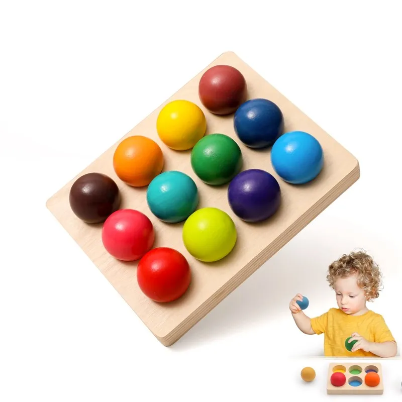 

Wooden Montessori Toys for Kids Early Education Preschool Toy Rainbow Ball Matching Sensory Game Color Cognitive Sorting Board