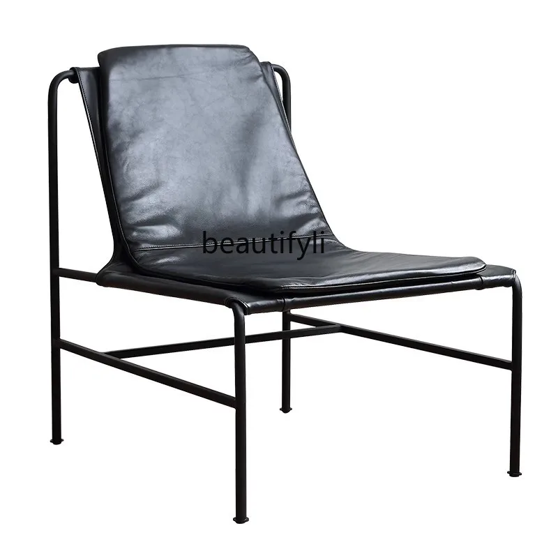 

Классическое кресло из натуральной кожи в скандинавском стиле с металлической дугой, кресло из кованого железа для дома средней длины