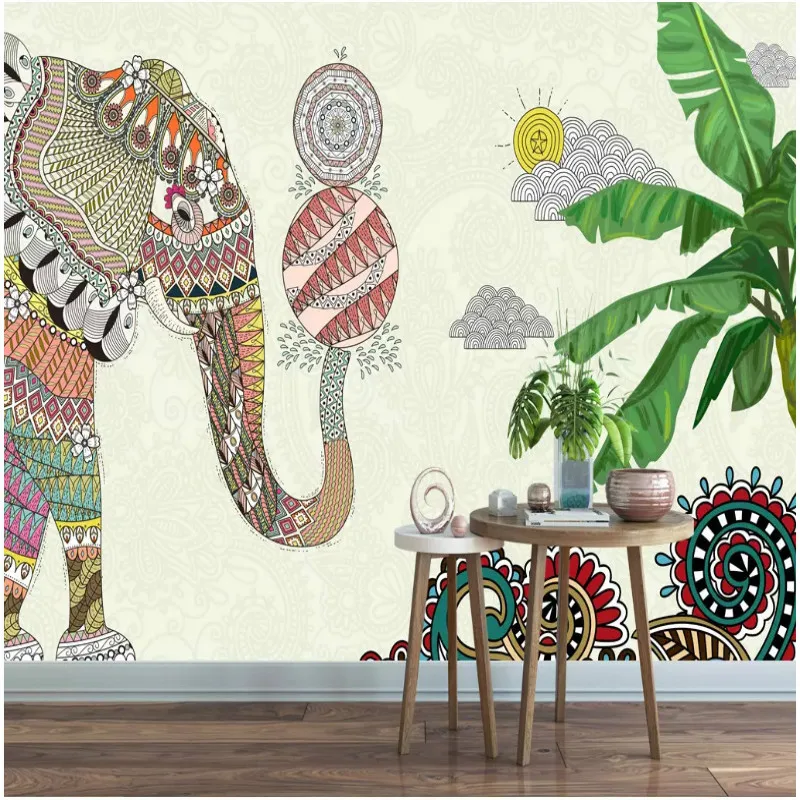CustomSoutheastAsianHandPaintedThaiElephantWallPaper3Dsnack