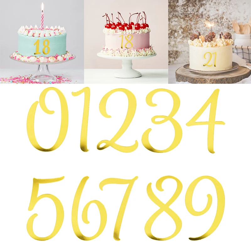 0 ~ 9 Numéros Gâteau Acrylique Topper Gold Mirror Anniversaire Cupcake  Topper Pour Enfants Anniversaire Mariage Annive