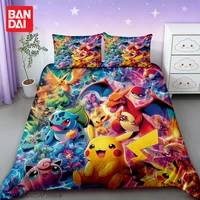 Ensemble de literie Pokemon Pikachu, housse de couette, taille simple/double/King Size, literie pour enfants garçons et filles, décoration de chambre à coucher, cadeau 1
