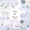 Sparkling Women Hoop Earrings 925 Silver Heart Shape Star Moon Round Blue Zircon Fit Origina Drop Earrings Jewelry Holiday gifts 2