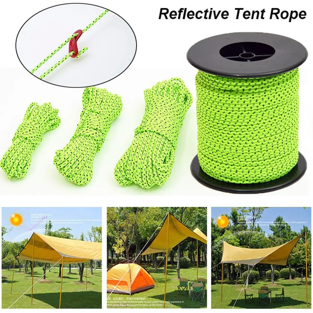 Xinlie 50 m tenda riflettente corda di nylon campeggio corda esterna vento corde per campeggio all'aperto ed escursionismo verde fluorescente 4 mm