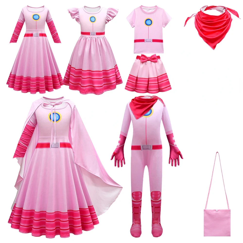 

Маскарадный Детский костюм принцессы, персиковый костюм для косплея, костюм на Хэллоуин для девочек, комбинезон, летние детские платья на день рождения