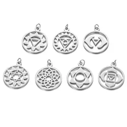 7-Piece Titanium Stainless Steel Yoga Chakra Pendant Set (Steel tone)