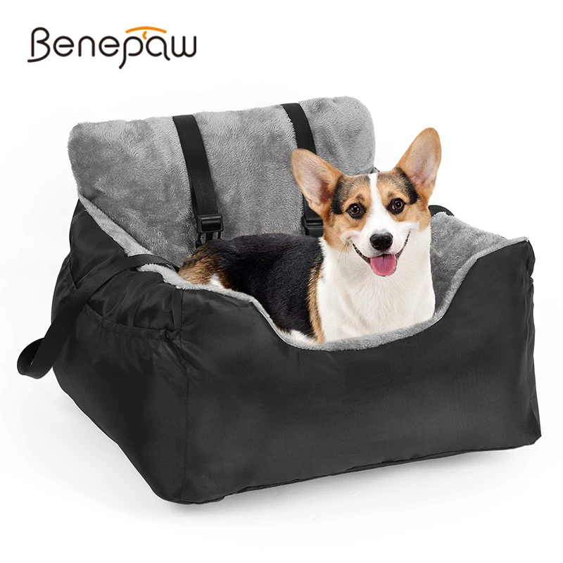 Benepaw Soft Small Dog Car Seat Adjustable Clip-On Safety Leash Detachable Vehicle Pet Booster Seat Washable Storage Pockets