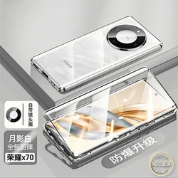 Premium 360° Double - Sided Magnetic Metal Case with Tempered Glass Cover for Honor X9d 5G (Silver)