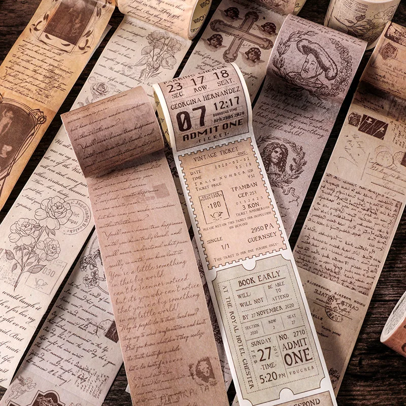 Washi Tape Decorative Adhesive Tape for Diy Scrapbooking Sticker Label Vintage Poems Ticket Letters Plants 1roll Stationery Tapes