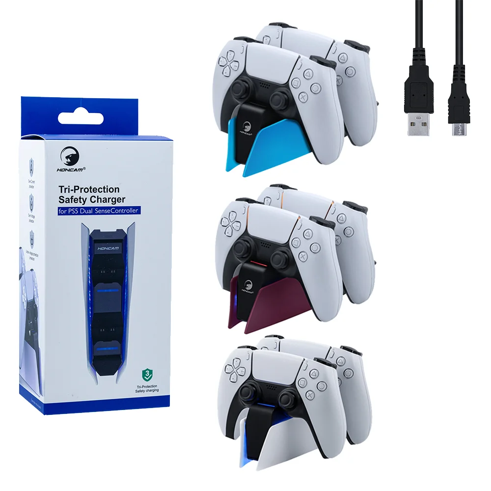 Honcam For Ps5 Dual Controller Charger Fast Charging Dock Stand For