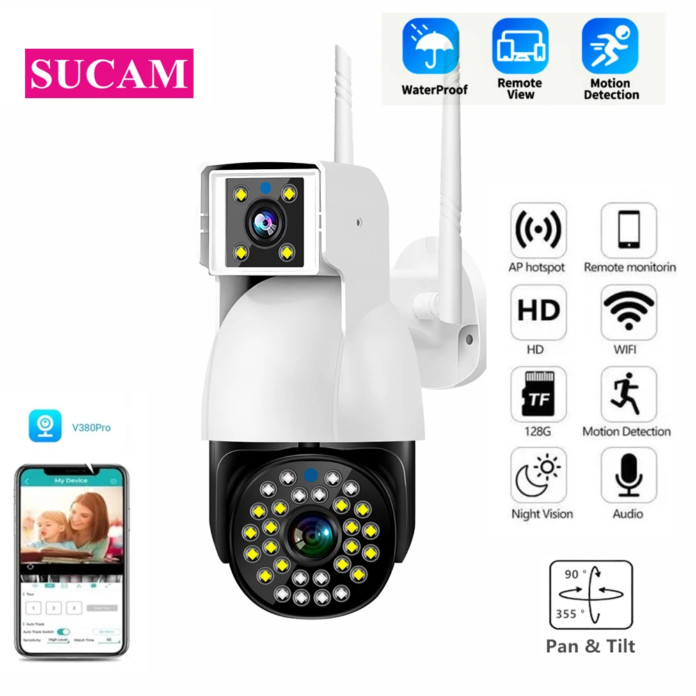 V380 Dual Lens Wifi Outdoor Speed Camera Two Way Audio Video Surveillance Motion Detection Telecamera Cctv Di Sicurezza Domestica