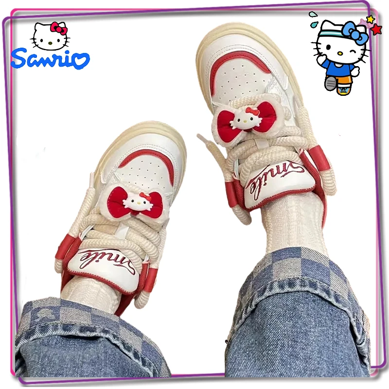 

Sanrio Hello Kitty Bow Vulcanized Women's Shoes Y2K Sweet Girls' Sports Shoes 2023 New Outdoor Casual Shoes Cartoon Shoes Gift