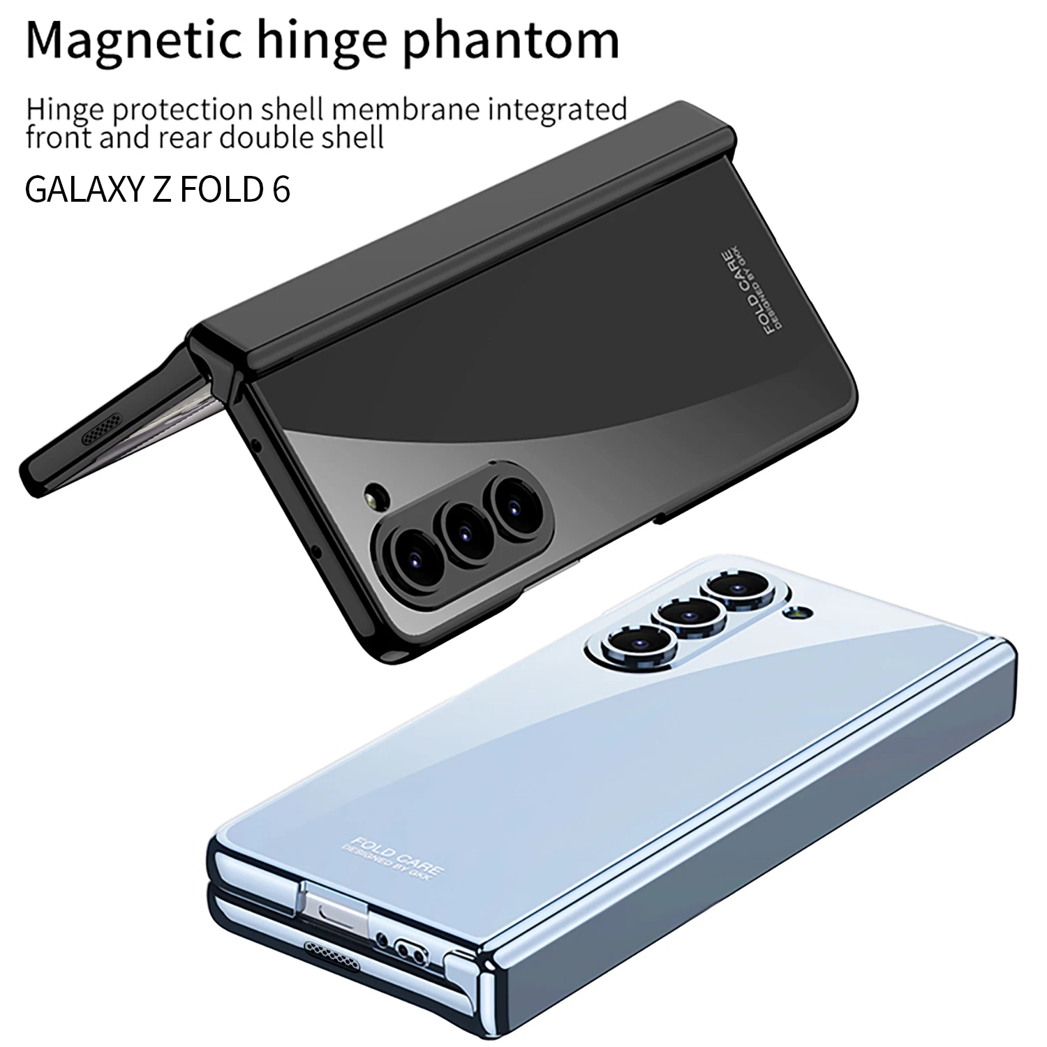 Phone Case For Samsung Galaxy Z Fold 7 6 Fold7 Plating Transparent Magnetic Hinge Phone Case Screen Glass Protective Film Shockproof Cover