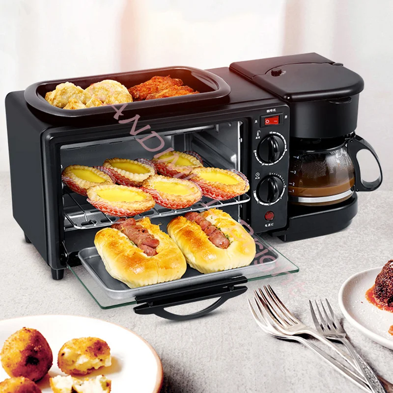 3 In 1 Electric Breakfast Machine Automatic Multifunction Sandwich Coffee Maker Household Mini Oven Bread Pizza Frying Pan