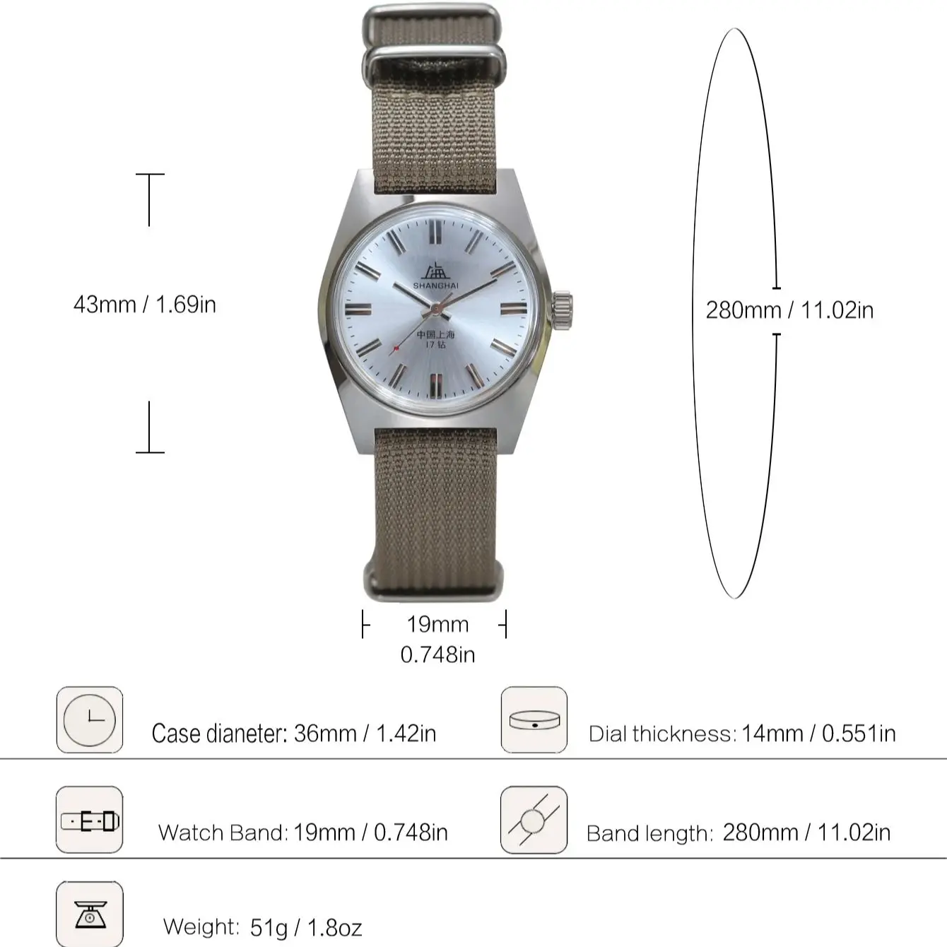 Shanghai 7120 Men's Mechanical Watch 36mm Hand-Wind Retro Business Style Classic Chinese Timepiece