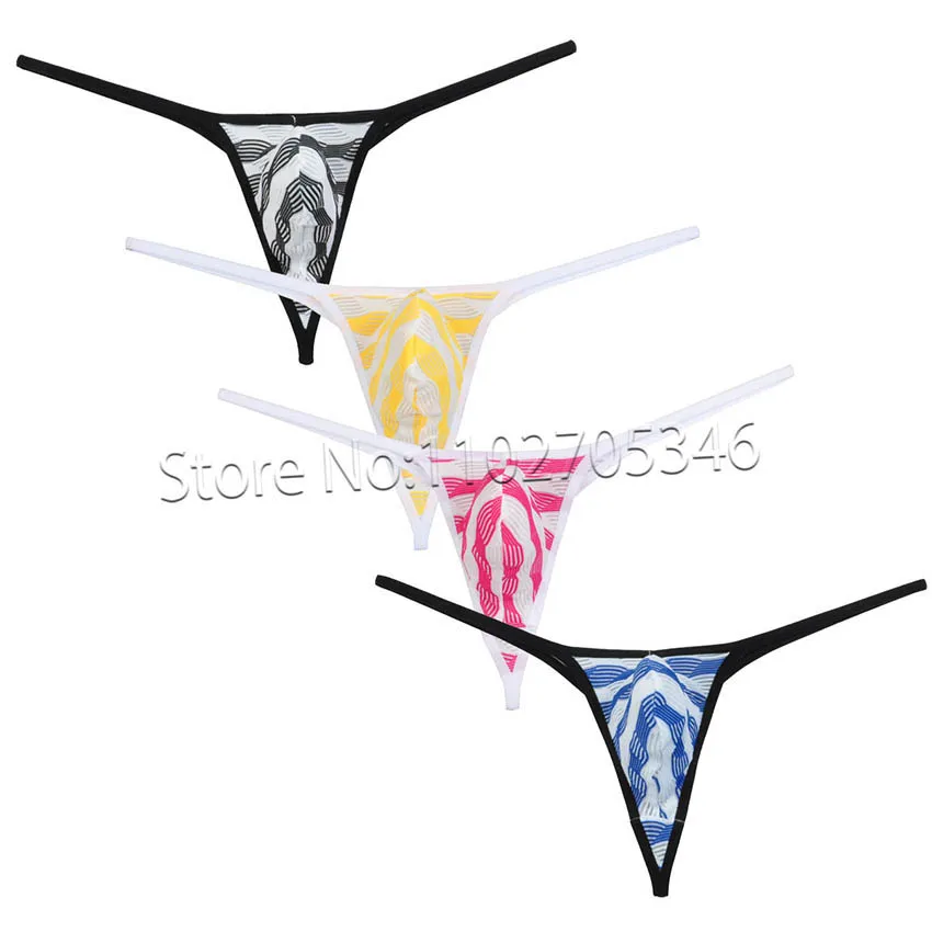 

Men's Unique Stripe Mesh Tongs Underwear Bluge Pouch Bikinis G-Strings Lingerie Underpants T-Back Panties