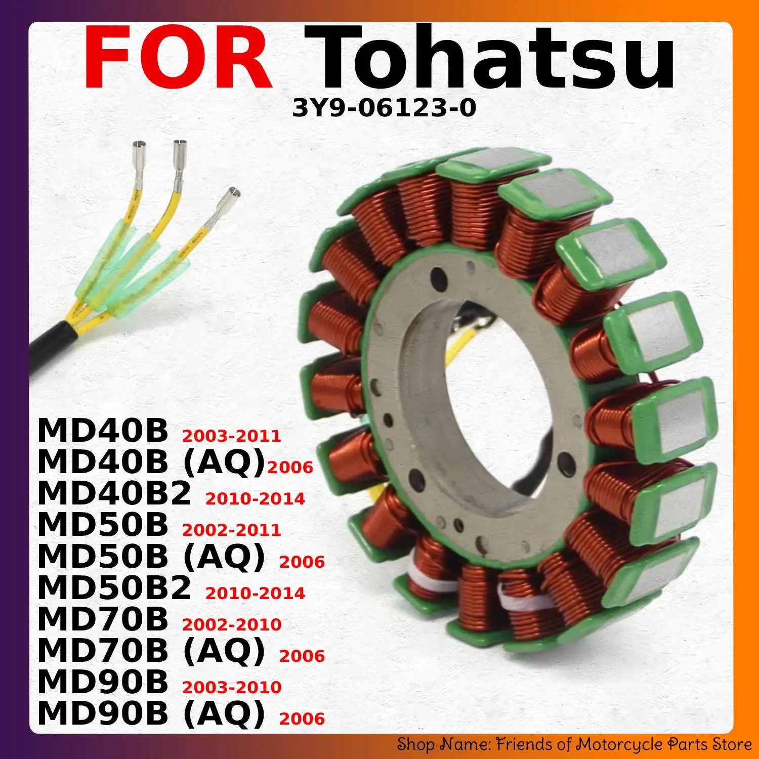 Tohatsu MD40B MD40B2 MD50B MD50B2 MD70B MD90B AQ 3Y용 오토바이 고정자 코일 9061230   3Y9-06123-0 오토바이 모토 액세서리
