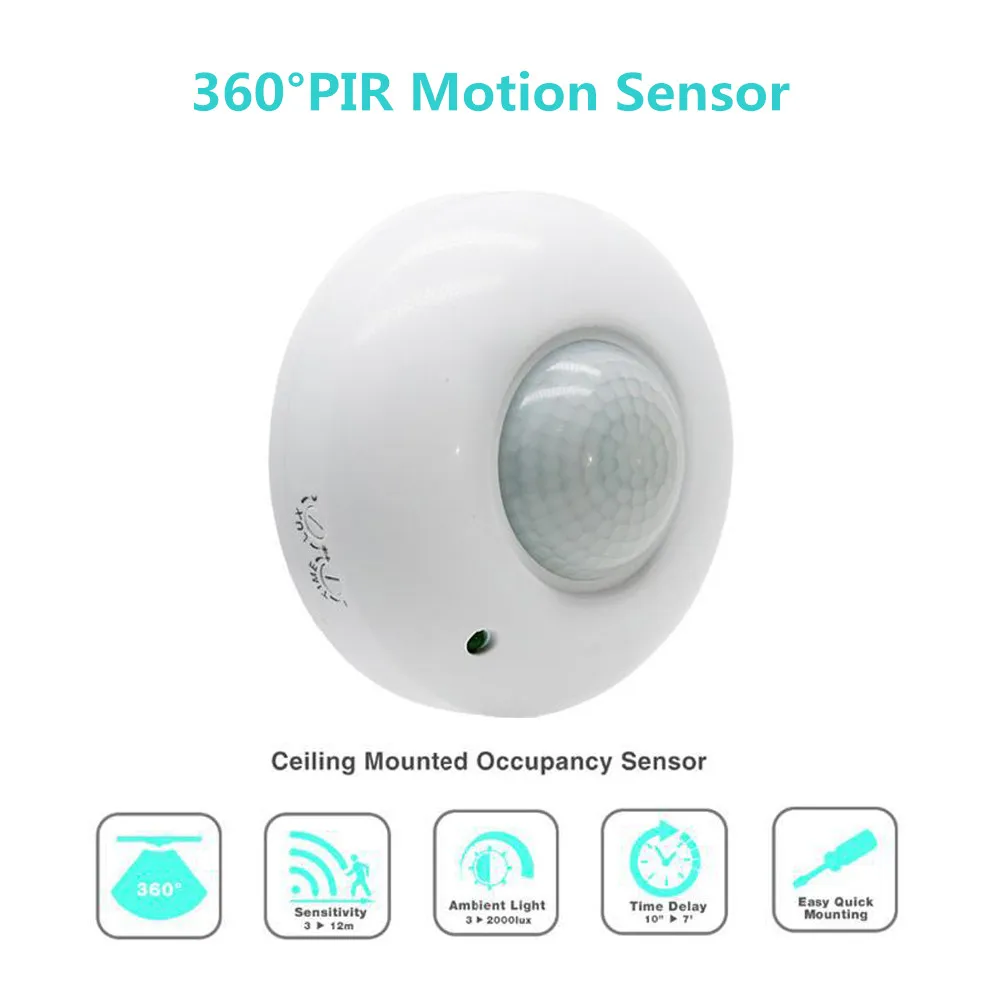 

AC 220V Sensitivety 360° Automatic Ceiling Infrared PIR Motion Sensor Switch High Power Trigger Delay LED Light Motion Sensor