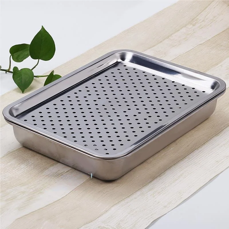 Rectangular 304 Stainl Steel Tray Ster Special Commercial Dumpling Tea Tray with Holes Draining Plate for Dining Utensils