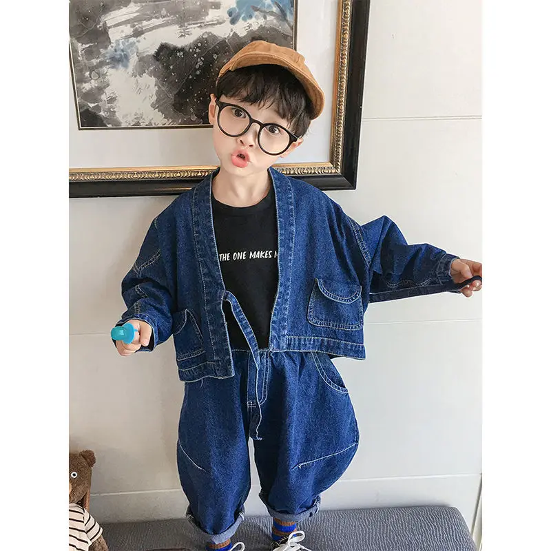 Conjunto de calças jeans e jaqueta Demin infantil, roupas infantis, roupas de meninos, roupas de treino, inverno, primavera, 2-8 anos