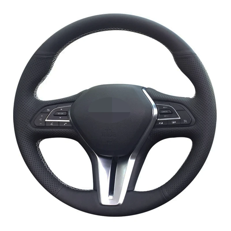 Car Steering Wheel Cover Black Genuine Leather Car Accessories For Infiniti Q50 20172019 Q60