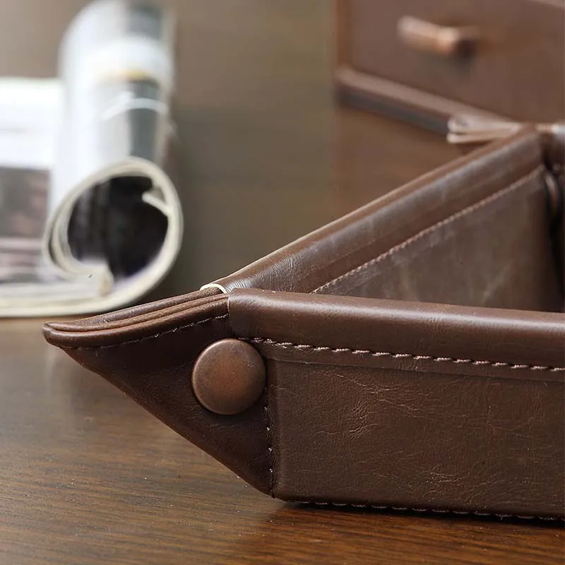 Storage Tray PU Leather Folding Dice Rolling Tray Collapsible Retro Doorway Porch Key Storage Pan Desktop Remote Control Storage Box