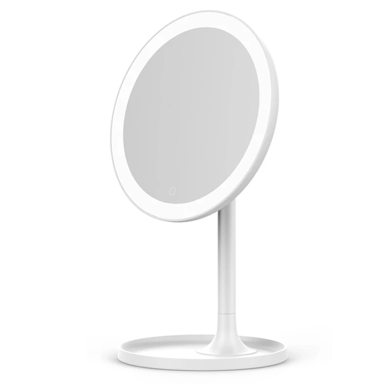Led Makeup Mirror White Simple Compact Base With Storage Function High