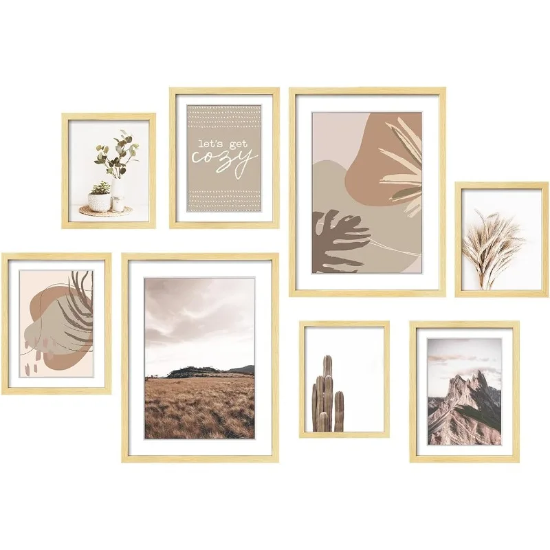 

ArtbyHannah 8-Pack Neutral Gallery Wall Frame Set with Decorative Art Prints, Picture Frames for Collage