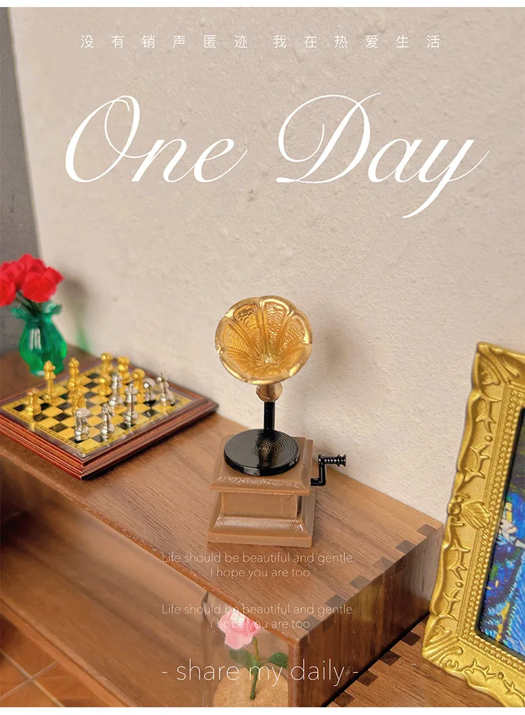 Ob11 Doll House Accessories Miniature Model Scene Retro Mini Gramophone Figurine Simulation Resin Toys Micro-scene Decoration
