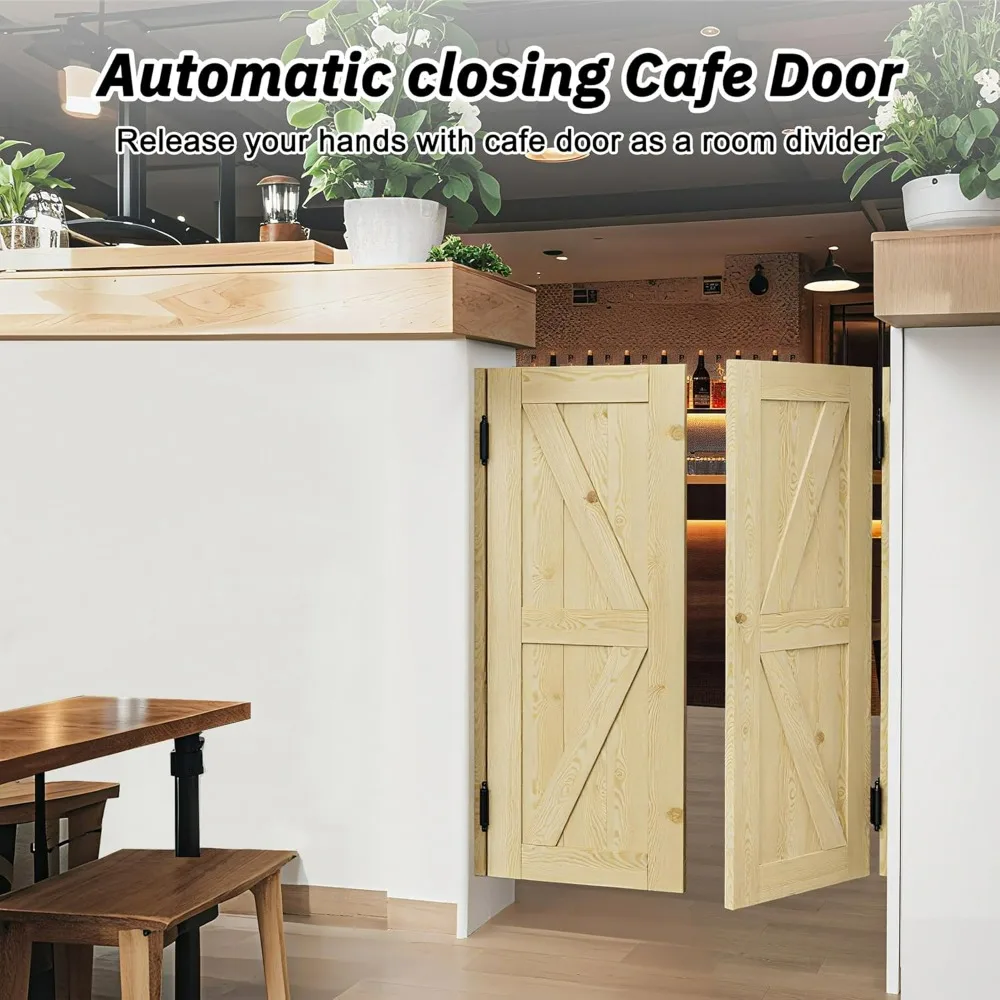 36 x 42 Solid Wood Swinging Half Doors for Interior Use - Automatic Closing, Cafe Style with Metal Hinges and Quiet Operation