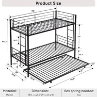 Twin Over Twin Bunk Bed Frame with Trundle,Metal Bunkbed Bedframe with Sturdy Guard Rail and 2 Ladders for Kids/Adults,Can be Di 2