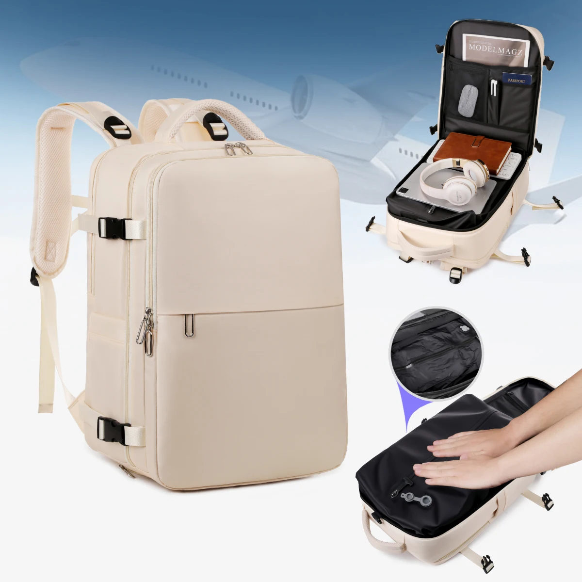 2025 New Backpack Female College Student Outdoor Commuting Large Capacity Computer Backpack Junior High School Bag Travel with Air Bag and Vacuum Compression