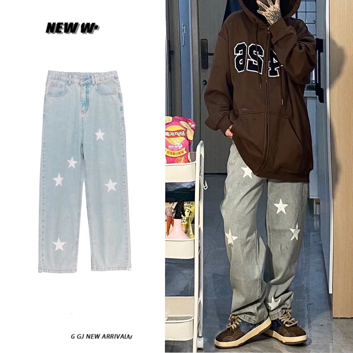 American Vibe High Street Pants Oversize XINGX Black Jeans Men's Straight Loose Men's and Women's Wide-Leg Pants